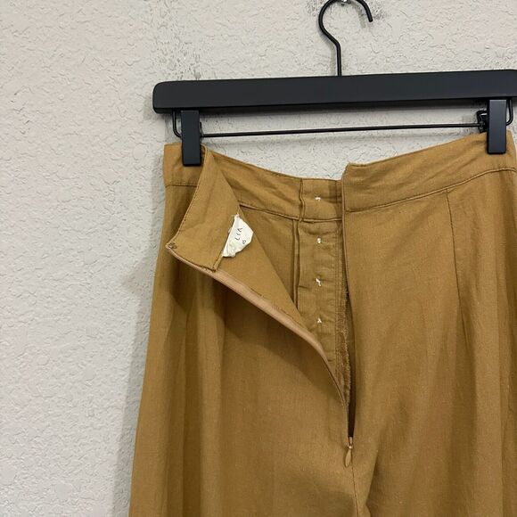 GILLIA Wide Leg Pants Camel Tan Cropped High Rise Shell Button Front - Picture 7 of 14